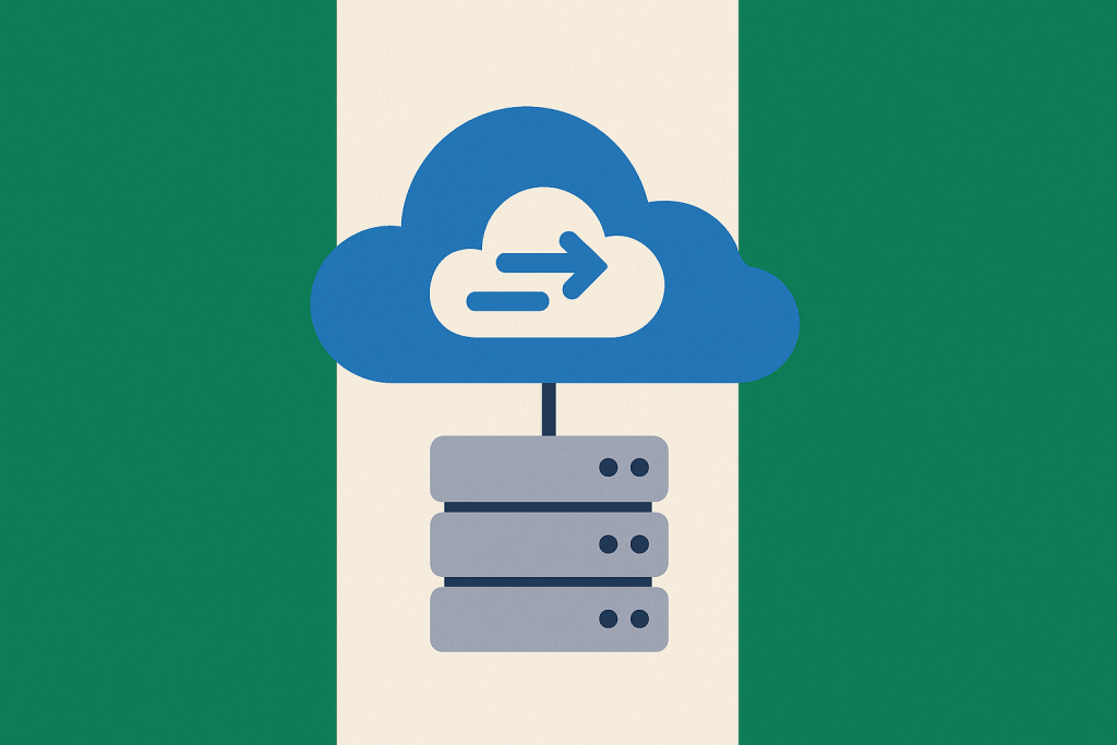 Nigerian flag featuring a cloud hosting server